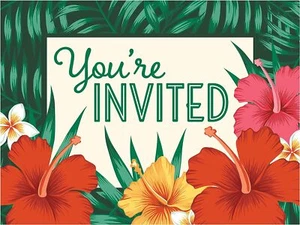 Tropical Flowers Floral Beach Summer Luau Theme Party Invitations w/Envelopes - Picture 1 of 1