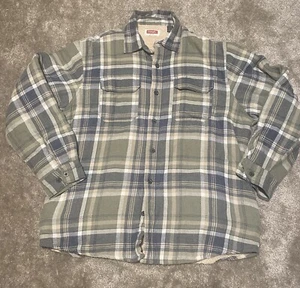 VTG Wrangler Flannel Shirt Mens Large Green Check Plaid Button Up Wool Interior - Picture 1 of 5