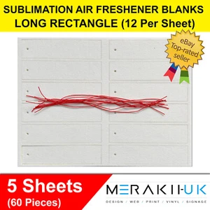 Sublimation Auto Lufterfrischer Rohlinge Rechteck x5 Blatt mit Taschen und Saiten - Bild 1 von 1