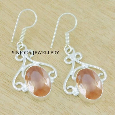 Morganite Gemstone 925 sterling silver handmade Dangle/Drop Earrings 1.50" - Image 1 of 4