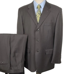 Jones New York Classic Suit Men 44R 38W 29L Brown Pinstripe Cashmere 3 Button - Picture 1 of 21