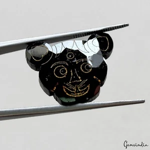 18.5 cts Rare Cat Face Carving Natural Earth Mined Loose Genuine Black Diamond - Picture 1 of 7