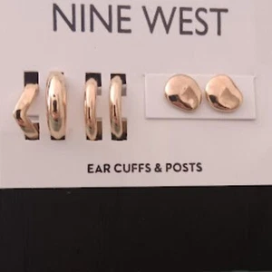 NINE WEST 5pc SET/LOT Mod/Contemporary Gold Ear Cuffs & Stud Earrings**NEW! - Picture 1 of 4