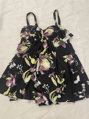 Nicole Miller  Size Small  Swimsuit Dress NWT Black  Purple  Tropical Flower - Image 1 of 4