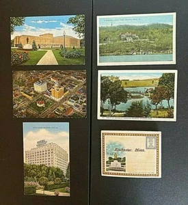 DE COLECCIÓN~LOTE DE 6~ROCHESTER, MINN~POSTALES DE LINO~EDIFICIOS~AUTOS~LOTE #C - Imagen 1 de 6