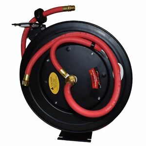 Retractable 50ft Air hose on Reel 1/2 BSP Spring Rewind Wall Mountable BSP AT455