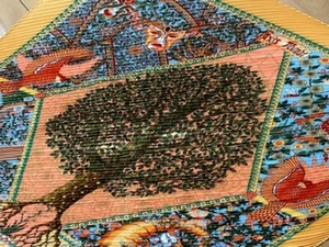 HERMES VTG Silk 100% Pleats Scarf "Axis Mundi" Animal Tree Silk Orange #6116 - Picture 1 of 12