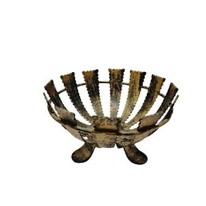 Action Intercate Wrought Iron Footed Bowl Brass Finish Handcrafted Spain Heavy 