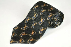 JZ Richards Men's Tie Black Gold Navy Geometric Printed Silk Necktie 58 x 3.75 - Picture 1 of 3
