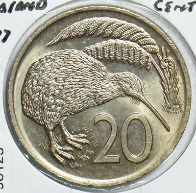 Nueva Zelanda 1977 20 Céntimos Kiwi Pájaro Animal 198125 Combinar Envío Foto 1 de 2