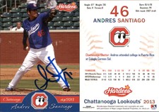 Andres Santiago Signed 2013 Grandstand Chattanooga Lookouts #NNO Card Auto AU