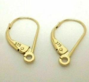 9ct yellow gold continental ear safety wire earrings plain & dropper loop PAIR - Picture 1 of 2