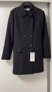 ZARA ABRIGO LIGERO NEGRO DOBLE BOTONADURA CON BOLSILLOS FRONTALES DE PARCHE TALLA M NUEVO CON ETIQUETAS - Imagen 1 de 9