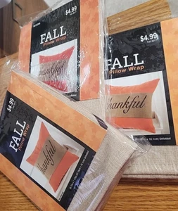 Fall Pillow Wraps "thankful" Set of 3 Pillow Covers Burlap Country Decor NOS - Picture 1 of 4