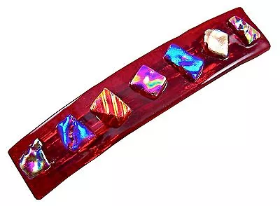 Dichroic GLASS Barrette 3.5" 90mm Ruby Red Pink Blue Gold Shards Chips Hair Clip - Image 1 of 4