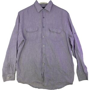 JOSEPH ABBOUD Mens Dress Shirt long sleeve Size L Purple Linen Roll Sleeve
