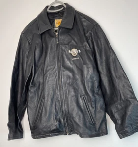 Hard Rock Cafe Honolulu Black Leather Jacket Mens Size Small Embroidered - Picture 1 of 17