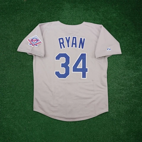 Nolan Ryan 1993 Texas Rangers Cooperstown Men's Grey Road Jersey w/ Patch Cover