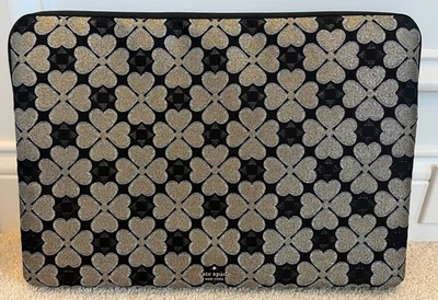 NWOT Kate Spade Odette Universal Laptop Sleeve Jacquard Gold Black 15"x10.5" Zip - Image 1 of 4