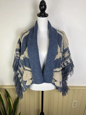 Ralph Lauren XL Wool Linen Southwestern Fringe Shrug Blue Heritage Artisan Coat - Image 1 of 4