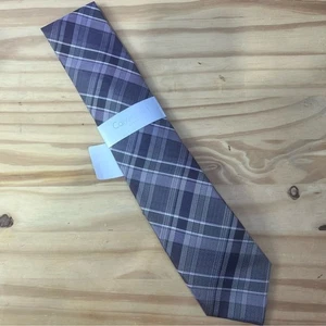 Corbata de seda Calvin Klein Schoolboy Plaid II púrpura y gris nueva con etiquetas - Imagen 1 de 6