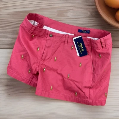 Polo Ralph Lauren Shorts Chino Embroidered Pony All Over Logo Women Sz 10 NWT - Image 1 of 4