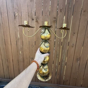 Pre-owned Dept 56 Metallic Gold Gilded Pears 3-candle holder. - Picture 1 of 9