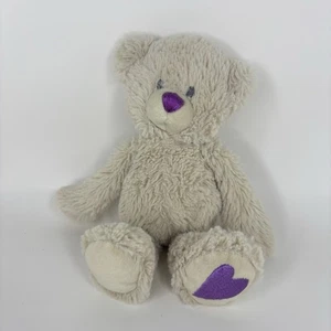 Demdaco February Birthstone Beige Bear Purple Heart 2021 Plush Bean Bag Toy 8.5" - Picture 1 of 7