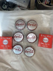 METAL COCA COLA BOTTLE CAP STYLE DRINK COASTERS 2 Sets - Picture 1 of 6