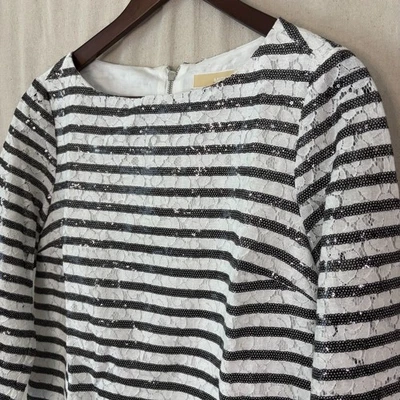 MICHAEL KORS Women Old Money Striped Sequin Lace Top Size 8 Maximalist Glam NWT - Image 1 of 4
