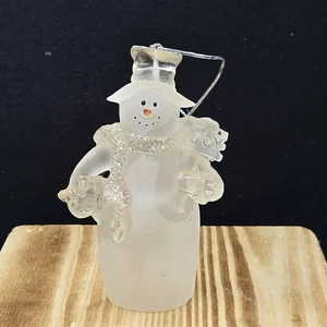 Vintage Frosted Glass Snowman Christmas  Ornament 4"H Glitter Scarf Sign JOY - Picture 1 of 17
