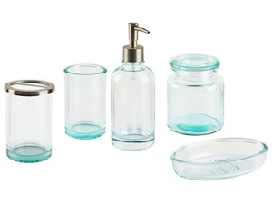 Set di 5 Accessori Bagno in vetro menta e argento portasapone Amarga - Foto 1 di 8