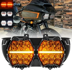 Dual LED Headlamp Projector Hi-Lo Amber DRL For Harley Road Glide Special FLTRXS - Picture 1 of 15