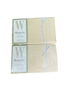 Vintage 90er Wamsutta Twin Flach & Spannbettlaken Gingham Gelb Baumwolle Supercale - Bild 1 von 8