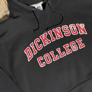 Dickinson College XL Hoodie Heavyweight Sweatshirt Black Red Devils Y2K Russel - Picture 1 of 6
