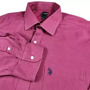 US POLO ASSN Mens XXL 18/18.5 Dress Shirt Maroon Long Sleeve Logo Button Front - Picture 1 of 6