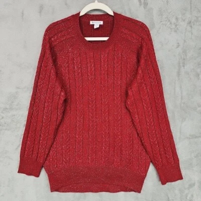 Suéter tejido con cable Athleta para mujer M rojo metálico mezcla de lana merino de gran tamaño Foto 1 de 4