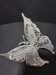 Silver Butterfly Clipon Decoration With Glitter - Picture 1 of 3