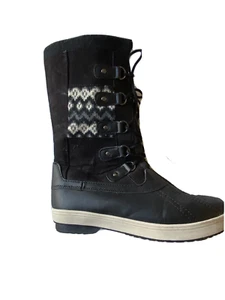 Khombu Girl's Size 5 Daria Black White Knit Embroidered Winter Snow Boots - Picture 1 of 10