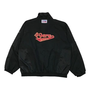 VINTAGE REEBOK SAN FRANCISCO 49ERS WINDBREAKER XL MENS BLACK JACKET SCRIPT LOGO - Picture 1 of 5