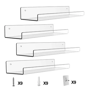 4 Pack 15 Inch Acrylic Invisible Floating Wall Ledge Floating Display Shelves - Picture 1 of 10
