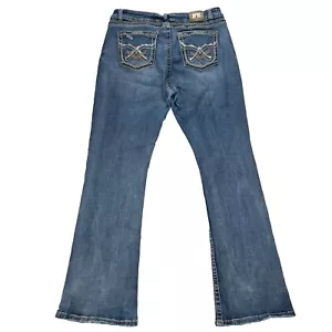 Western Blue Women's Size 17 Bling Pocket Stretch Jeans Boot Cut Distressed - Picture 1 of 16