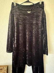 Vintage Lauren Lee Crushed Velvet 2 Piece Lounge Set Black Wide Leg Tunic Top M - Picture 1 of 12
