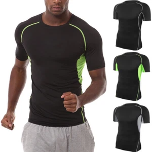 Mens' Compression Shirts Athletic Short Sleeve Quick Dry Workout T-Shirt Fitness - Picture 1 of 18