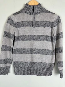 Tommy Hilfiger 1/4 Zip Mock Neck Pull Over Striped Sweater Gray Youth S (8/10) - Picture 1 of 6