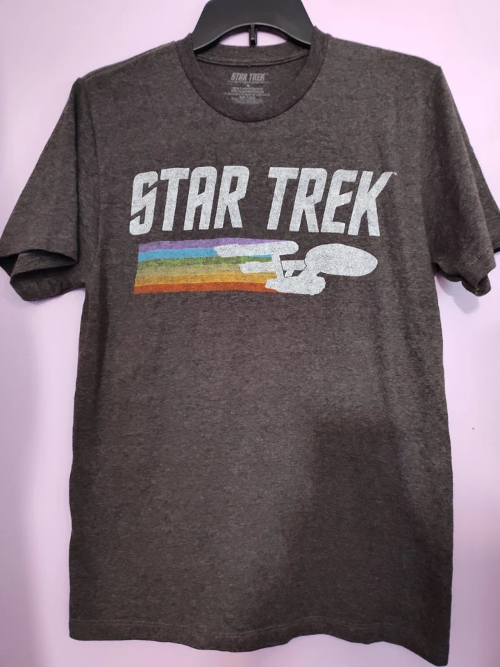 BOYS SZ S YOUTH VINTAGE STAR TREK MULTI-COLOR T-SHIRT SS SPACE CRAFT - Image 1 of 4