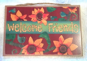 WELCOME FRIENDS Hanging Wooden Wall Sign 10"x7" - Picture 1 of 4
