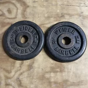 Set Of 2 3# Vintage Weider Barbell Dumbell Iron Weight Plates 1” Standard - Picture 1 of 1