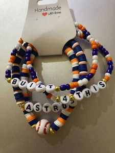 Houston Astros Women's 4-Piece Bracelet Set-BUILT FOR THIS-Baseball Charm - Picture 1 of 2