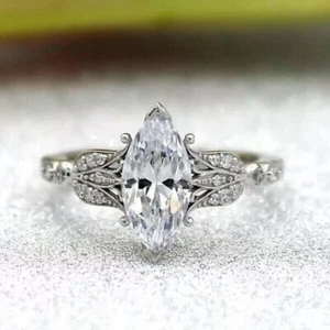 2Ct Marquise Cut Simulated Diamond Women's Wedding Ring 14K White Gold Plated - Picture 1 of 5